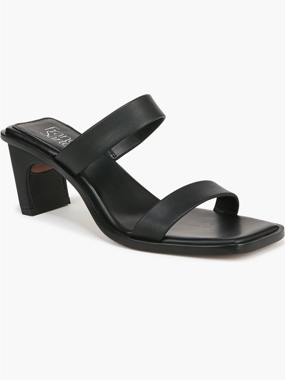 Franco Sarto Two-Strap Black Leather Block Heel Sandal - Women's size 9.5